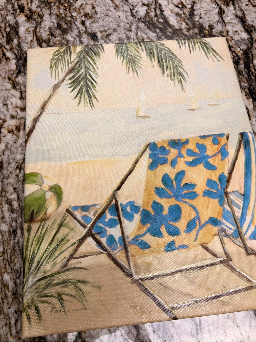 Blue and Cream Beach Chair Canvas Wall Art - Picture 4 of 11